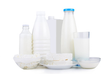 Dairy products. On white, isolated background.