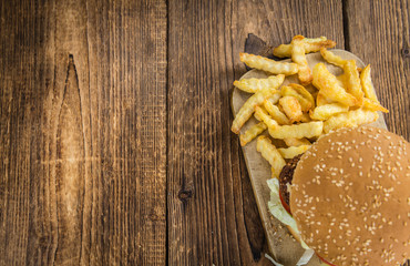 Wooden table with a Falafel Burger