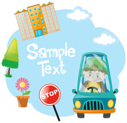 Fototapeta premium Paper design with boy driving blue car