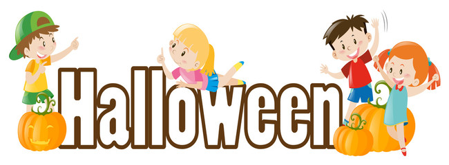 Halloween theme with kids and pumpkins