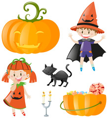 Halloween theme with kids and pumpkin