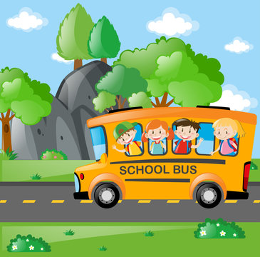 Students riding on school bus to school