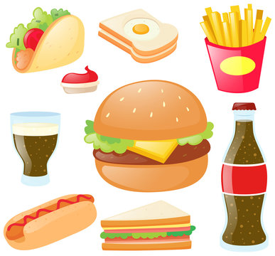 Different types of food and drinks
