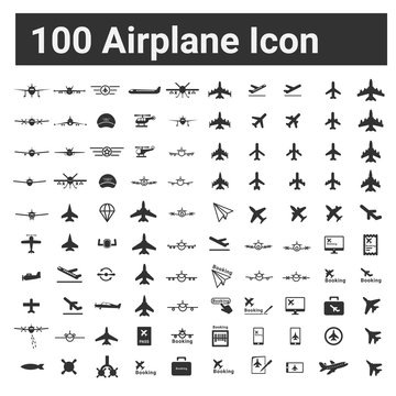 Airplane Icon, Figther Plnae, Jet Missile helicopter , 100 Vector illustration icon set