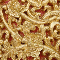 Pattern of wood carve gold paint for decoration