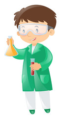 Scientist in green gown holding beaker