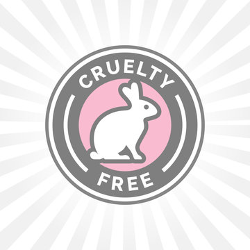 Animal cruelty free icon design with rabbit vector symbol. Product not tested on animals sign with grey, white and pink rabbit badge. Vector illustration.