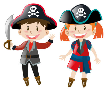 Boy and girl in pirate costume