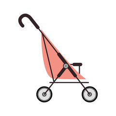 simple pink baby carriage and wheels vector illustration