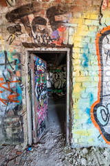 Open door at abandoned factory