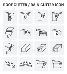 Roof gutter or rain gutter for drainage system vector icon set design.