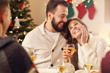 Group of friends celebrating Christmas