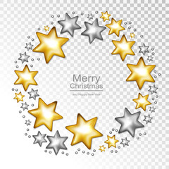 Gold and silver star isolated on transparent background. Holiday christmas toy for fir tree. Vector illustration.