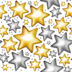 Fototapeta premium Gold and silver stars seamless pattern. Christmas seamless pattern. Vector illustration.