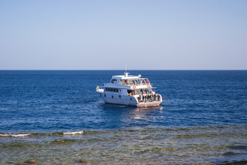 Beautiful white yacht in Red sea, Sharm el Sheikh, Egypt