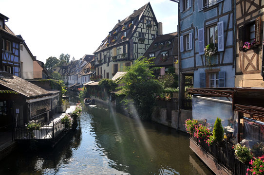 town France, small river and houses