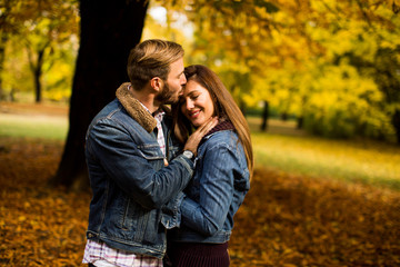 Loving couple in autumn park