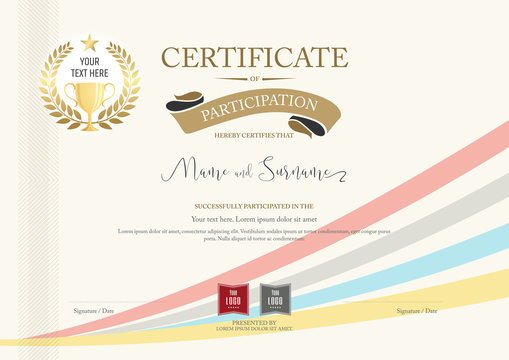 Certificate of participation template with golden award laurel a