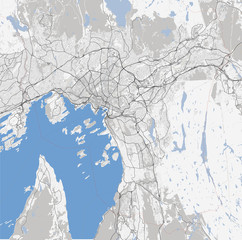 Map of Oslo city. Norway Roads