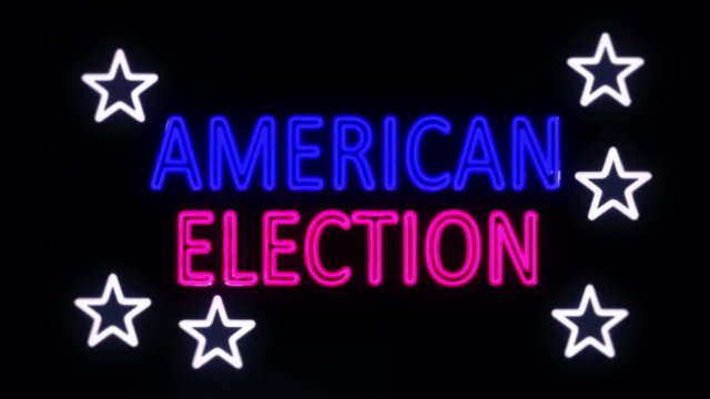 American Election Sign in Neon Style Turning On