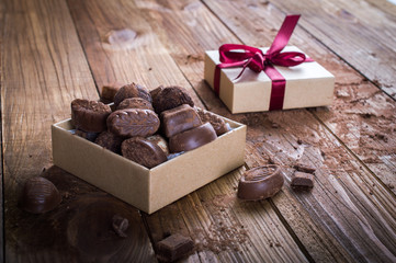 Chocolate candies in a gift box