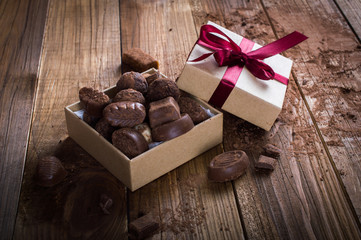 Chocolate candies in a gift box