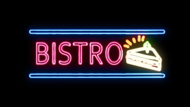 Bistro Neon Sign in Retro Style Turning On
