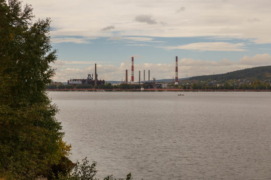 Panorama Beloretsk pond. View of the Beloretsk Metallurgical Plant