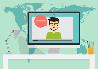 Online education, webinar presentation, flat modern illustration concepts