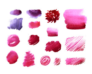 Handmade watercolor texture collection of pink paint