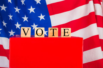 Ballot box elections on the American flag