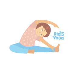 Cute girl doing yoga exercises. Gymnastics for children and healthy lifestyle. Vector illustration.