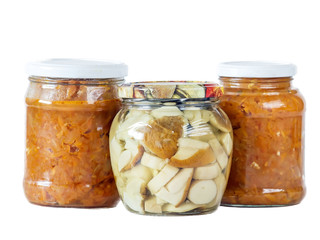 Marinated mushrooms in pot on an isolated background