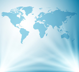 light blue vector background with map of world