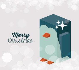 Isometric penguin icon. Christmas season decoration and celebration theme. Colorful design. Vector illustration