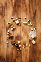 Food background with spices and sugar