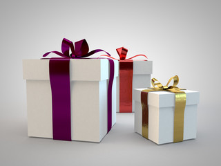 Gift boxes with ribbon bow 3d illustration rendering