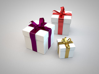 Gift boxes with ribbon bow 3d illustration rendering