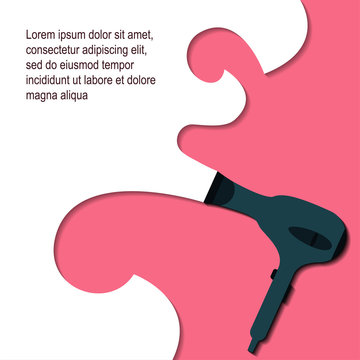 Hair dryer Vector illustration Hair dryer is producing white steam Poster template Flat design