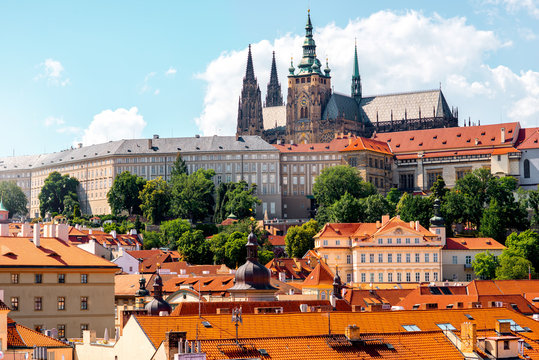 View on the castle hill with cathedral on the lesser town in Prague city