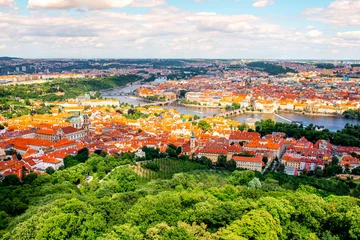 Fotobehang Panoramic aerial view on the old town and Petrin park in Prague city © rh2010