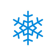 Obraz premium Snowflake icon. Blue silhouette snow flake sign, isolated on white background. Flat design. Symbol of winter, frozen, Christmas, New Year holiday. Graphic element decoration. Vector illustration
