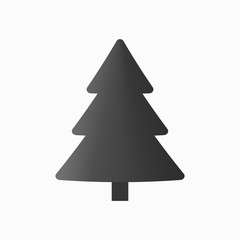 Christmas tree sign. Simple cartoon icon. Black template silhouette, isolated on white background. Flat design. Symbol of holiday, winter, Christmas, New Year celebration. Vector illustration