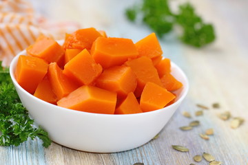 Pumpkin slices in a plate bowl