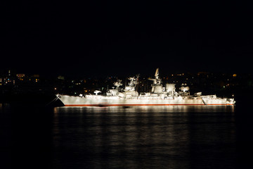 Russian Navy Kara-class missile cruiser Kerch anchored in the ba
