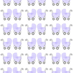 seamless pattern of baby strollers in retro style