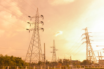 Fototapeta premium electric pylon at sunset