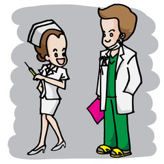 cute doctor and nurse cartoon vector character