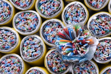 Fototapeta premium Colored electric cables closeup