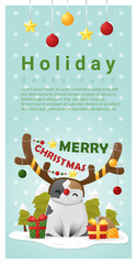 Merry Christmas Greeting banner with cat wearing reindeer costume , vector , illustration